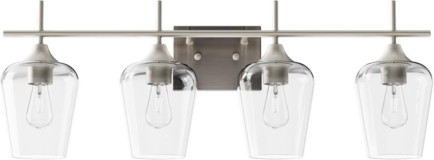 4-Light Vanity Fixture - Clear Glass Shades - Brushed Nickel - VONLUCE