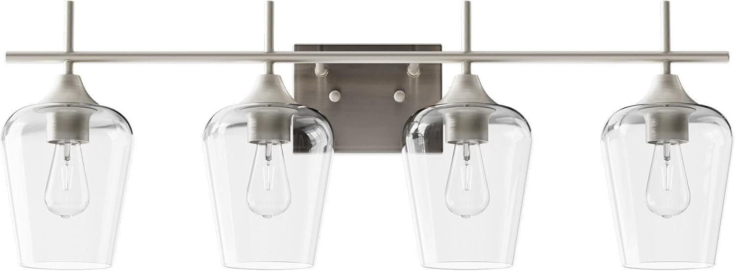 4-Light Vanity Fixture - Clear Glass Shades - Brushed Nickel - VONLUCE