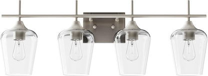 4-Light Vanity Fixture - Clear Glass Shades - Brushed Nickel - VONLUCE