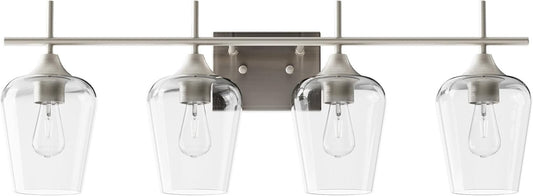 4-Light Vanity Fixture - Clear Glass Shades - Brushed Nickel - VONLUCE