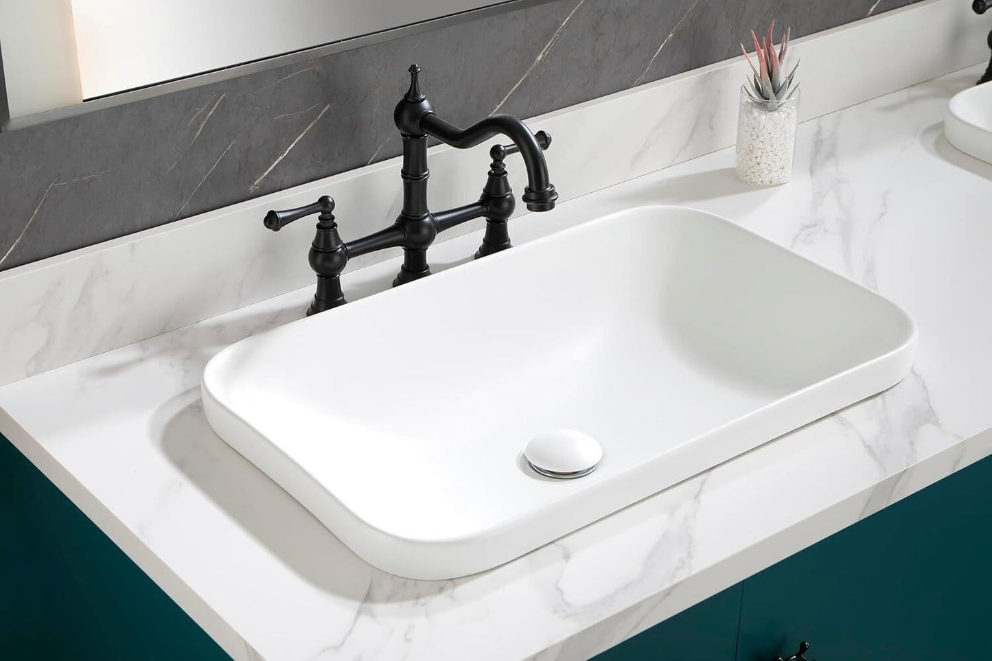 Upgrade Your Bathroom 24" Gray Ceramic Vessel Sink Semi-Recessed Countertop
