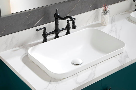 Upgrade Your Bathroom 24" Gray Ceramic Vessel Sink Semi-Recessed Countertop