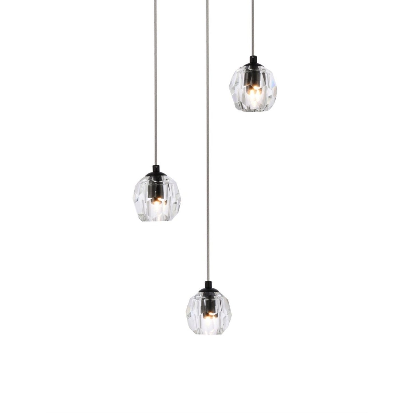 3-Light Black Crystal Globe Pendant Chandelier G9 Dimmable Modern Kitchen