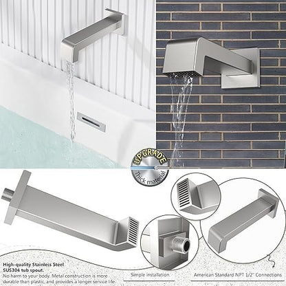 12 Inch Rain Shower Head Tub Spout Trim Kit Brushed Nickel Valve Included Square