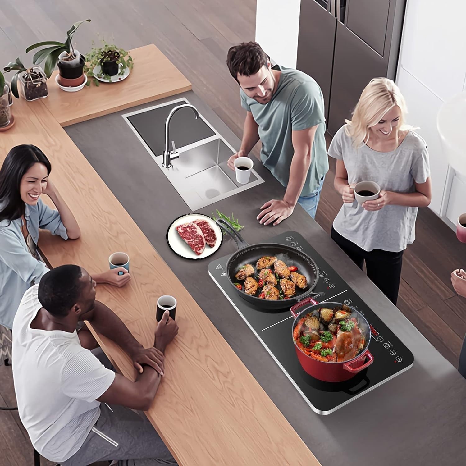 Aobosi Double Induction Cooktop 1800W Dual Burner Portable 22" 10 Temp NEW