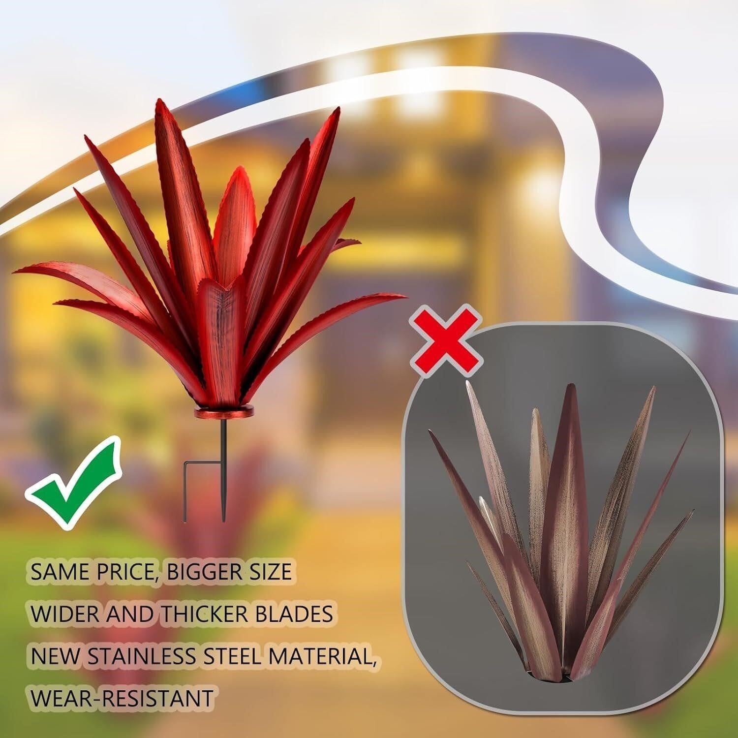 Metal Agave Plant Yard Art Tequila Rustic Garden Stake Red Outdoor Lawn Decor