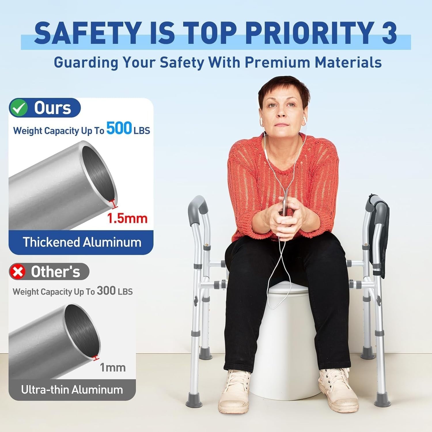 Raised Toilet Seat with Handles 500lb Heavy Duty Adjustable Riser Toilet/Shower