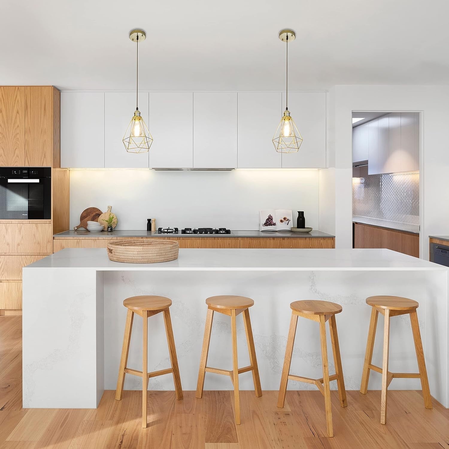 Gold Pendant Light 2 Pack Geometric Cage Kitchen Island Adjustable Modern Foyer