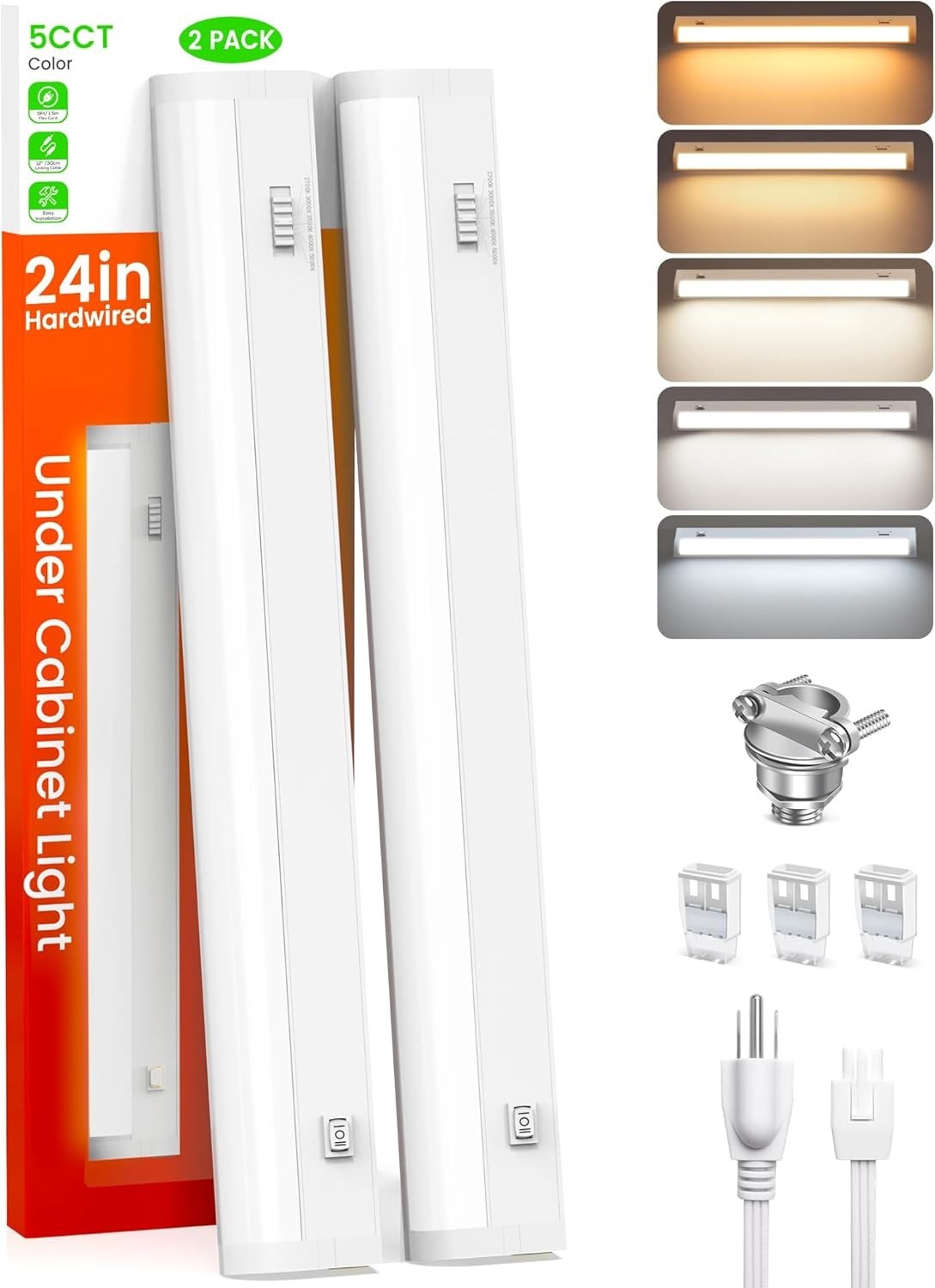 ALUSSO LIGHTING 24" LED Under Cabinet Light 2 Pack 5CCT 1350LM Dimmable Linkable