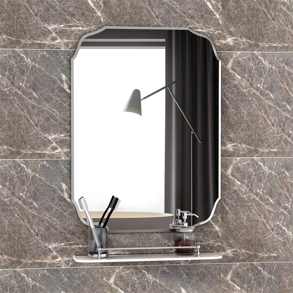 KOHROS 20x28 Scalloped Frameless Beveled Bathroom Vanity Mirror Silver Wall Hung
