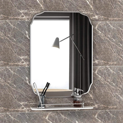 KOHROS 20x28 Scalloped Frameless Beveled Bathroom Vanity Mirror Silver Wall Hung