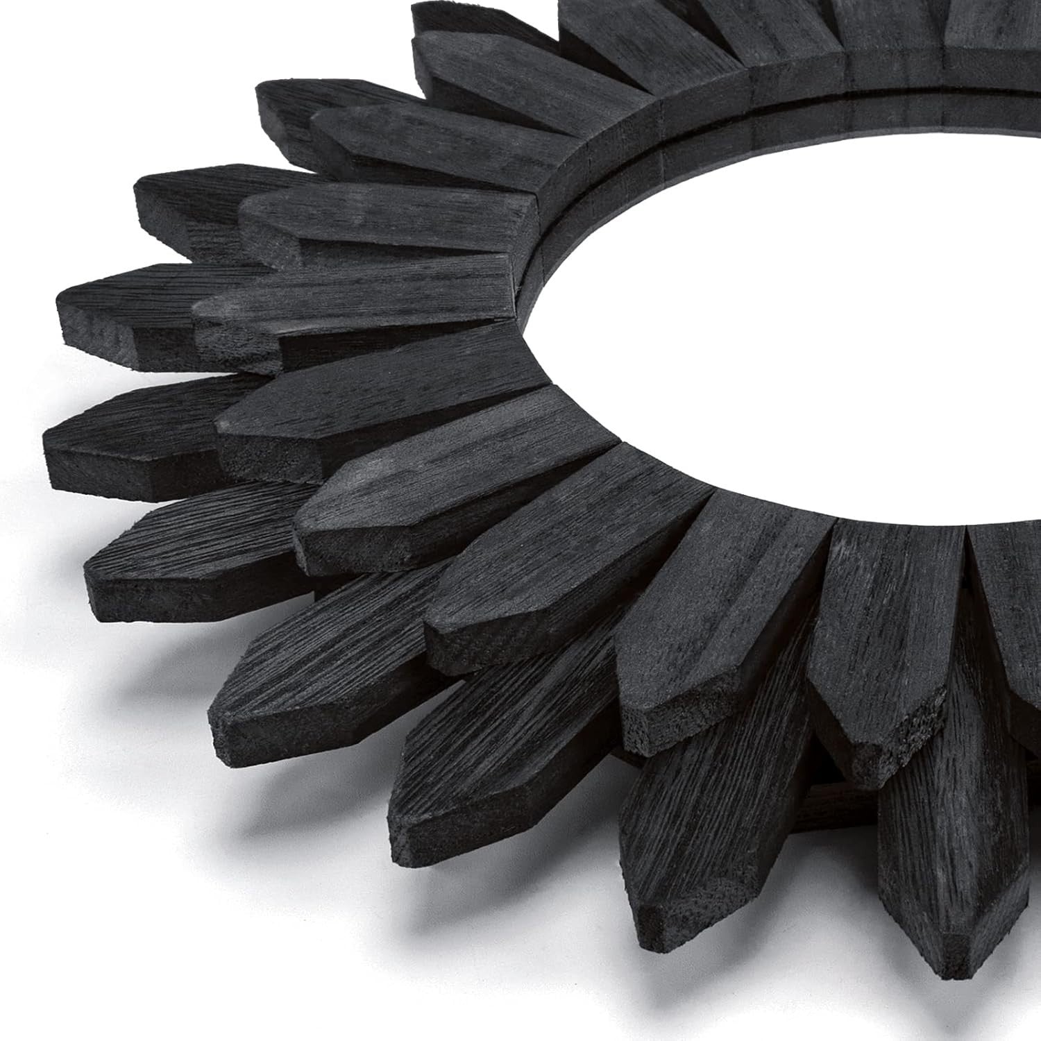 Honiway 12" Black Sunburst Mirror Solid Wood Boho Wall Decor Carbonized