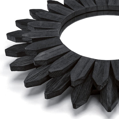 Honiway 12" Black Sunburst Mirror Solid Wood Boho Wall Decor Carbonized