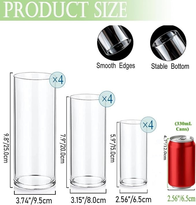 12 PCS Glass Vases for Centerpieces with 24 PCS Floating Candles for 12 SET