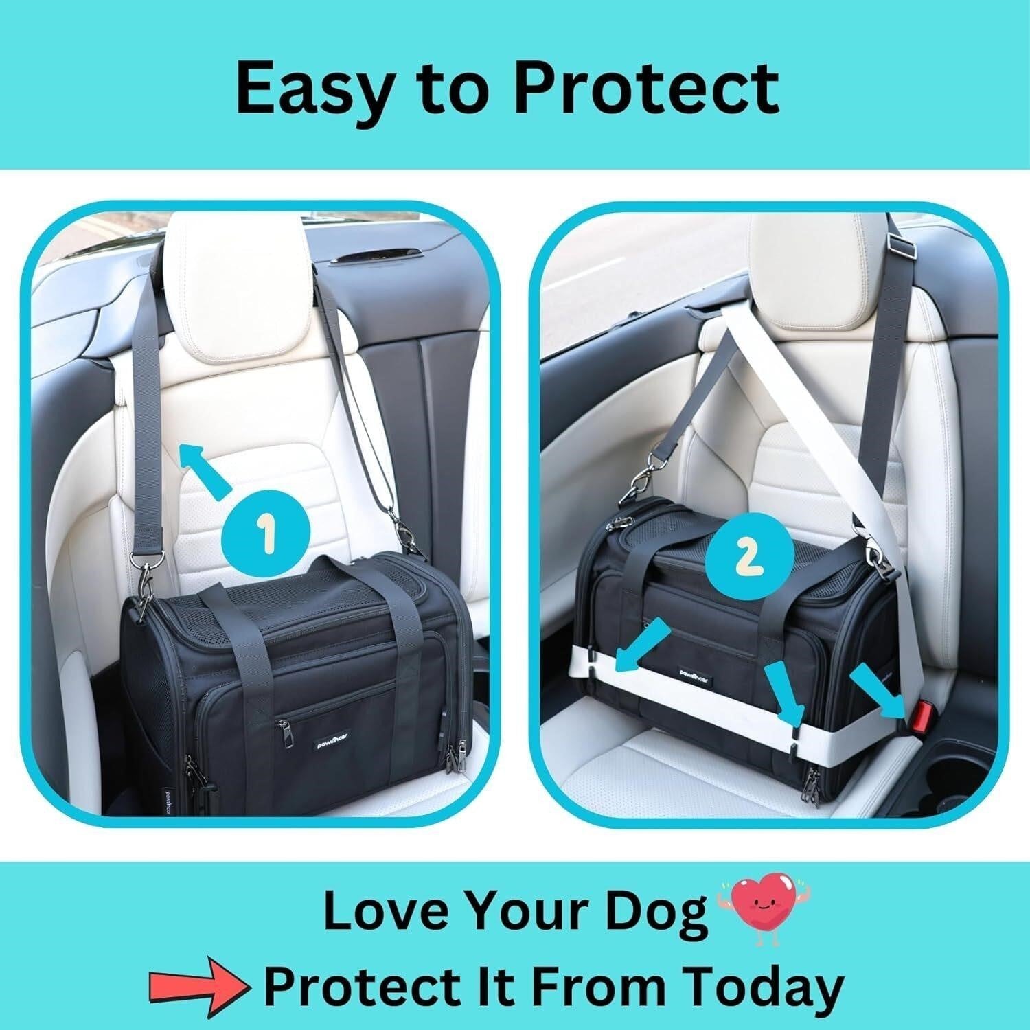 Vehicle/TSA Airline Approved Pet Carrier Expandable 900D Seatbelt Cat Dog Black