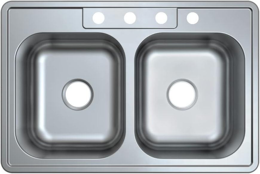 Kingston Brass 33" Double Bowl Drop-In Kitchen Sink 304 Stainless 22 Gauge