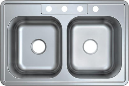 Kingston Brass 33" Double Bowl Drop-In Kitchen Sink 304 Stainless 22 Gauge