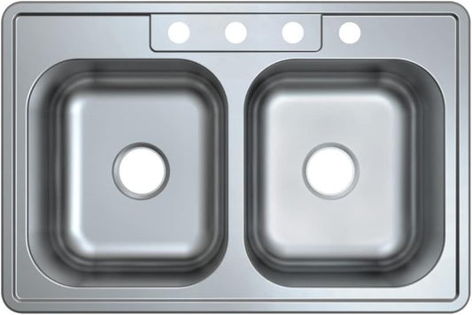 Kingston Brass 33" Double Bowl Drop-In Kitchen Sink 304 Stainless 22 Gauge