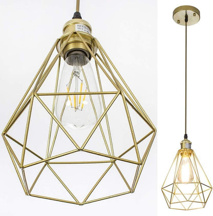Gold Pendant Light 2 Pack Geometric Cage Kitchen Island Adjustable Modern Foyer