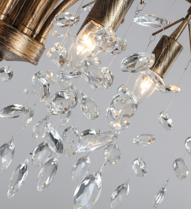 6-Light Bronze Crystal Chandelier 27.6" Vintage Empire Antique Dining Room