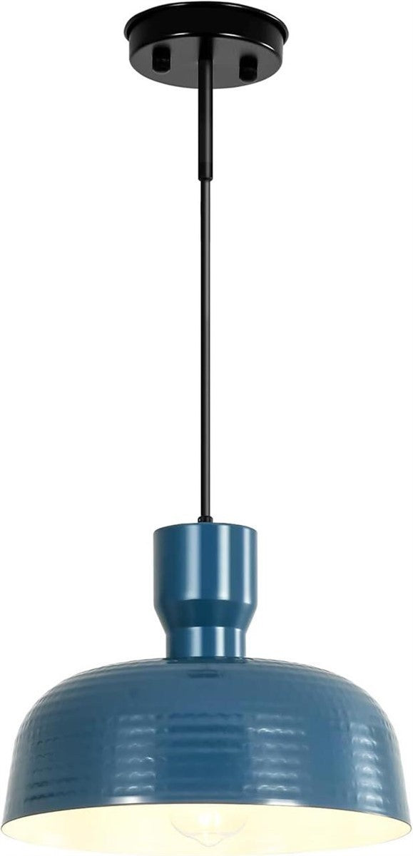 Modern Farmhouse Blue Pendant Light 12" Hammered Metal Dome Kitchen Island Lamp