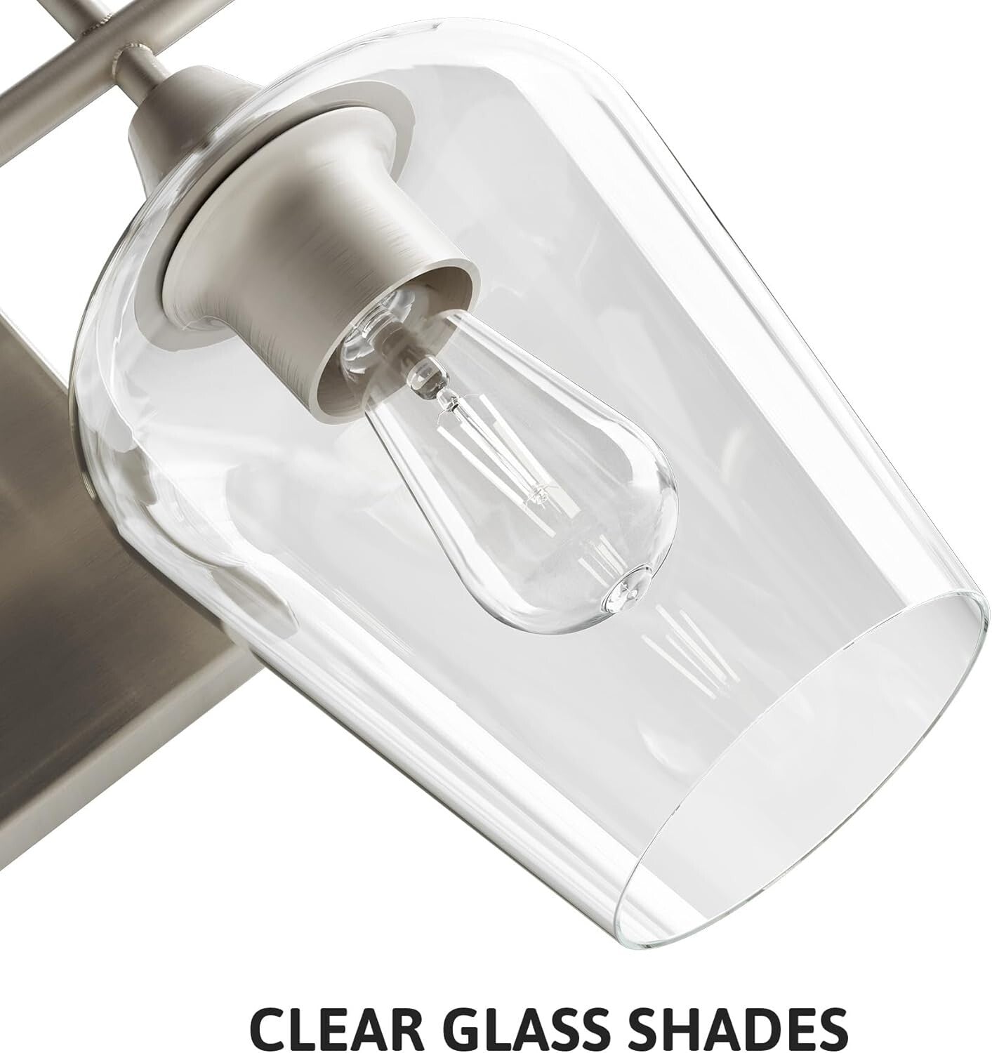 4-Light Vanity Fixture - Clear Glass Shades - Brushed Nickel - VONLUCE