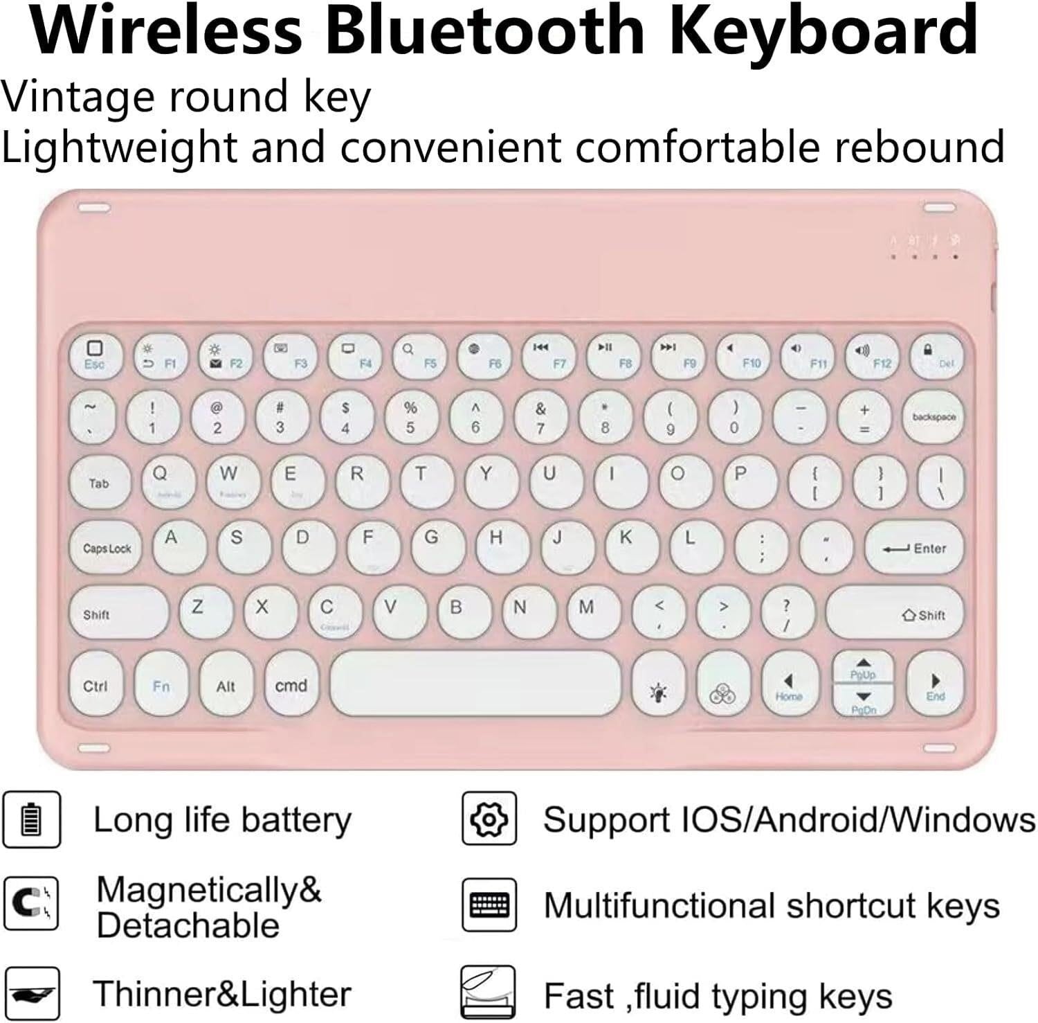 iPad Mini 5 4 3 2 Keyboard Case 7.9 inch Detachable Bluetooth Cute Round Key