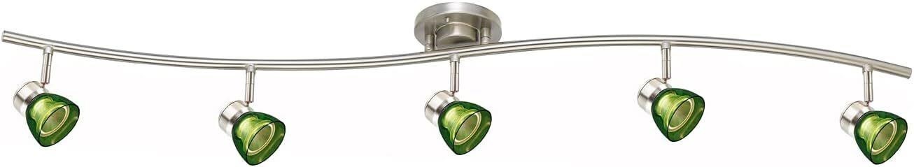 5-Light LED Ceiling Track Light - Brushed Nickel - Frosted Green Shades Dimmable