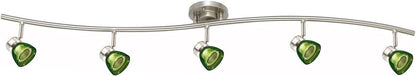 5-Light LED Ceiling Track Light - Brushed Nickel - Frosted Green Shades Dimmable