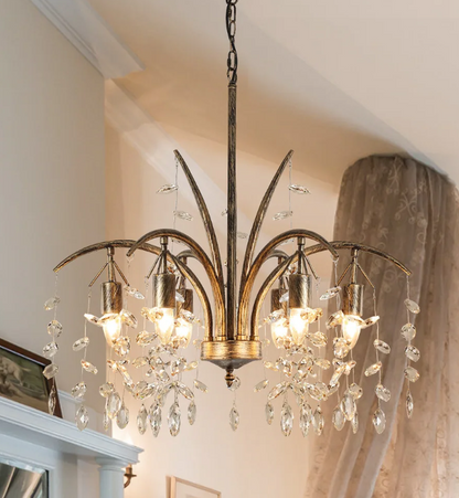 6-Light Bronze Crystal Chandelier 27.6" Vintage Empire Antique Dining Room