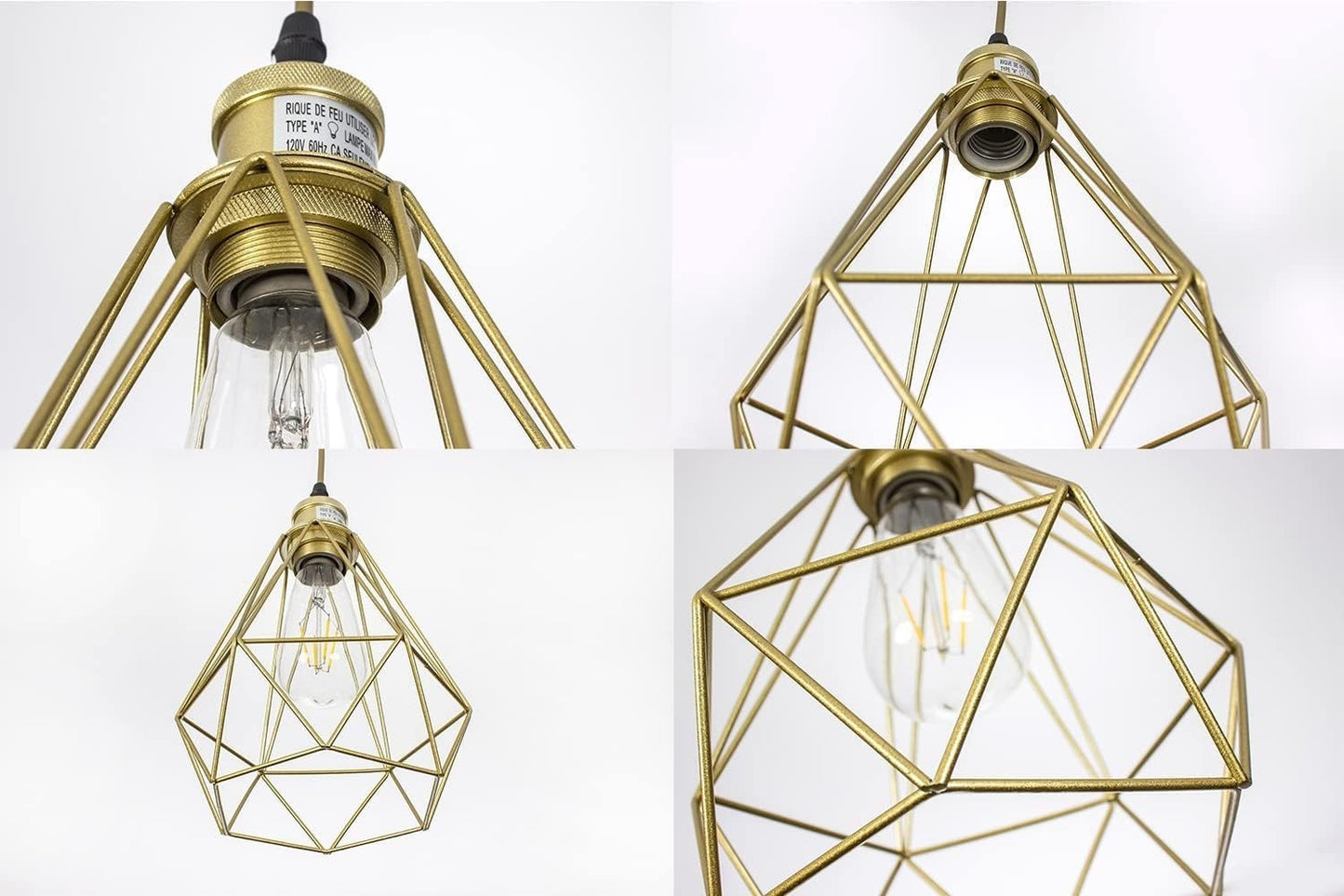 Gold Pendant Light 2 Pack Geometric Cage Kitchen Island Adjustable Modern Foyer