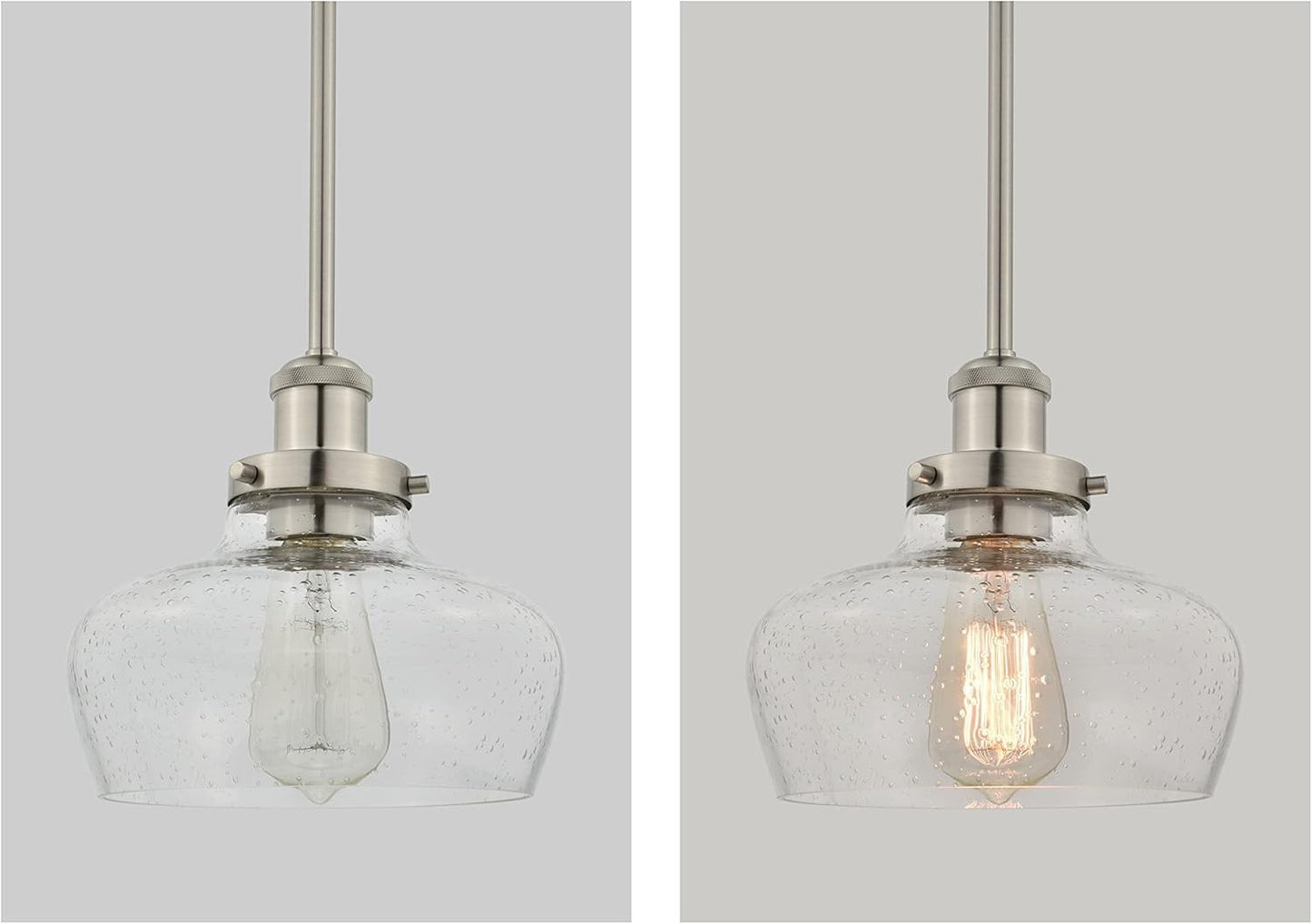 Farmhouse Pendant Light - Brushed Nickel & Seeded Glass - Adjustable Height