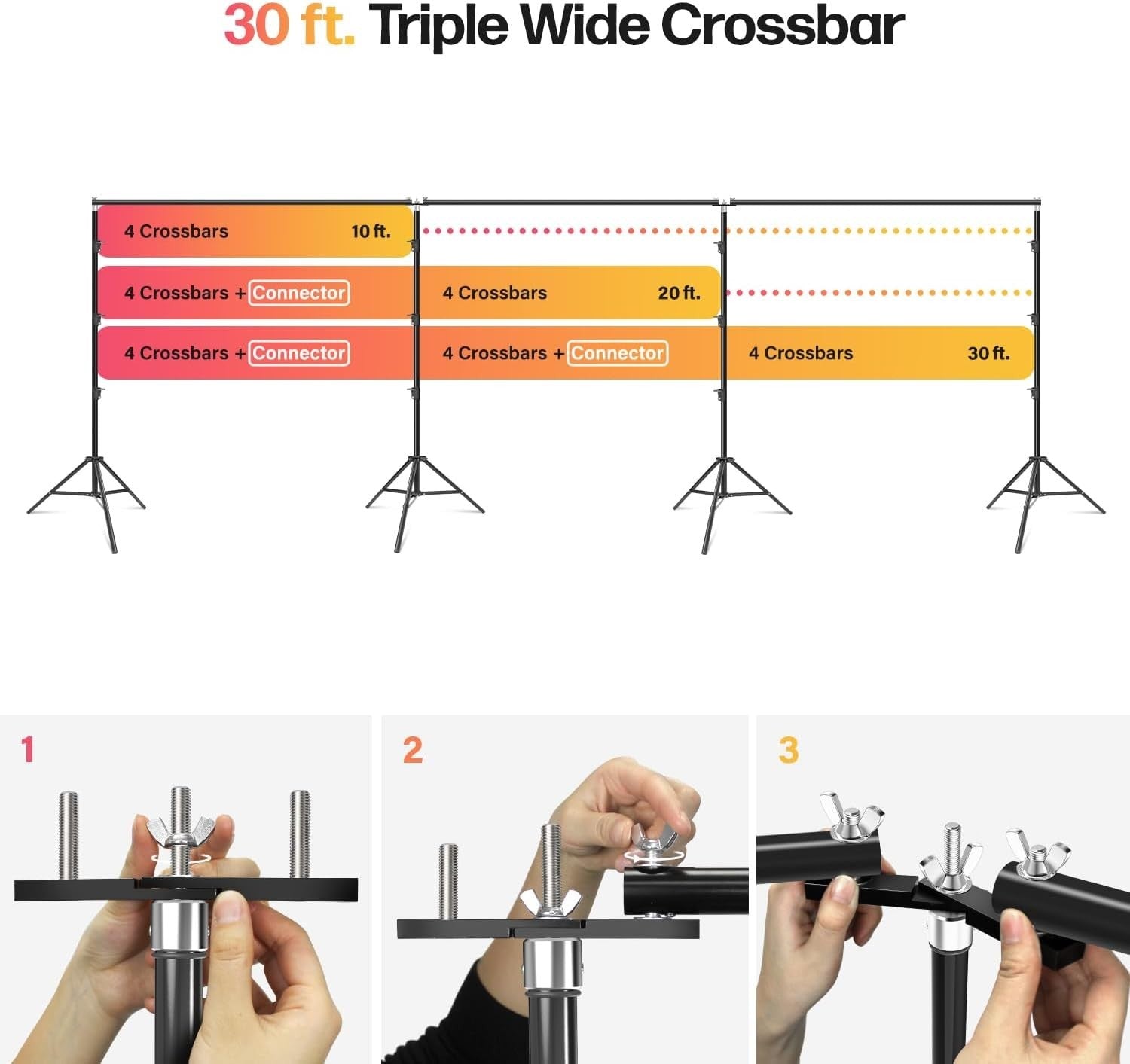 30ft Heavy Duty Backdrop Stand Kit Triple 360° Photo Video Event Sandbags Clamps