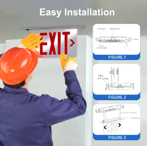 Commercial Exit Sign LED Recessed Mirror Acrylic Battery Backup UL 120V