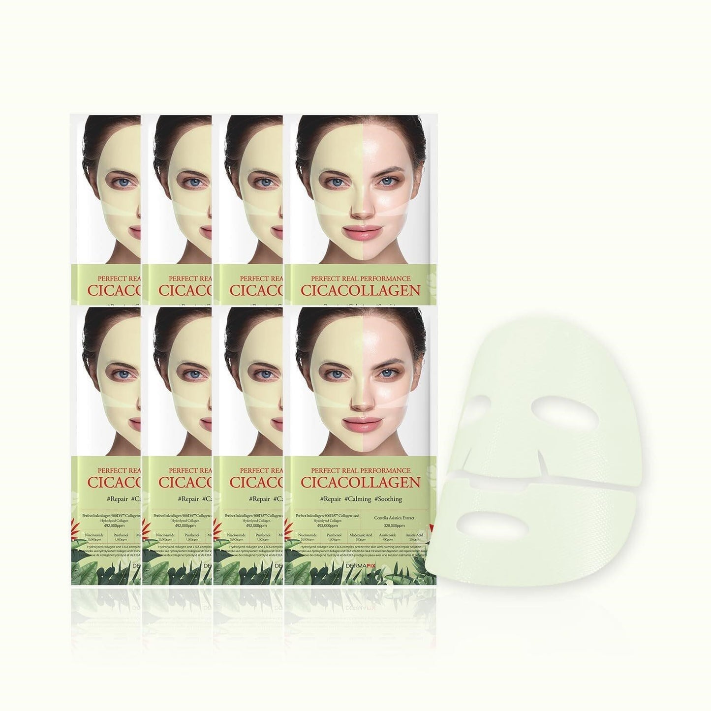 DERMAFIX Cicacollagen Hydrolyzed Collagen Korean Sheet Mask 8 Pack K-Beauty New