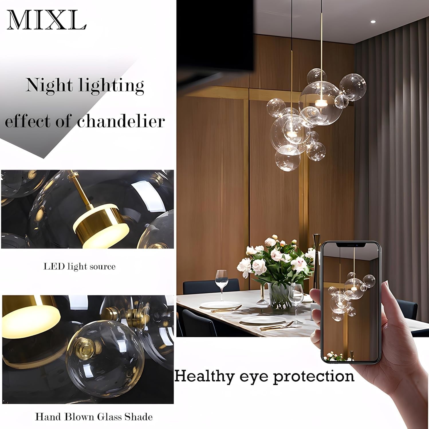 Modern Bubble Glass Globe Chandelier Pendant Light 20" Gold Dimmable LED