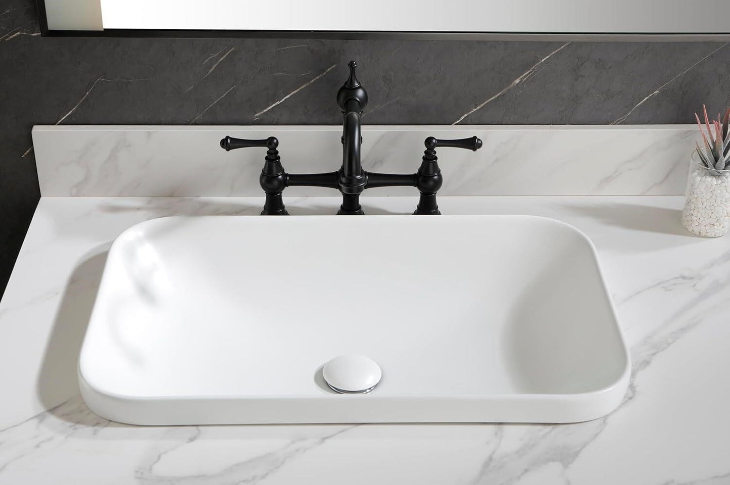 Upgrade Your Bathroom 24" Gray Ceramic Vessel Sink Semi-Recessed Countertop