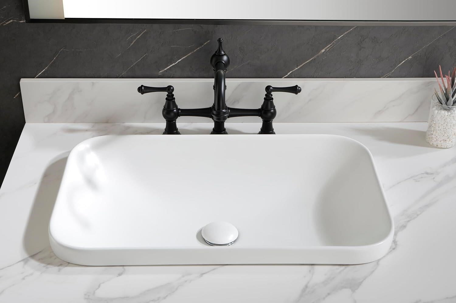 Upgrade Your Bathroom 24" Gray Ceramic Vessel Sink Semi-Recessed Countertop