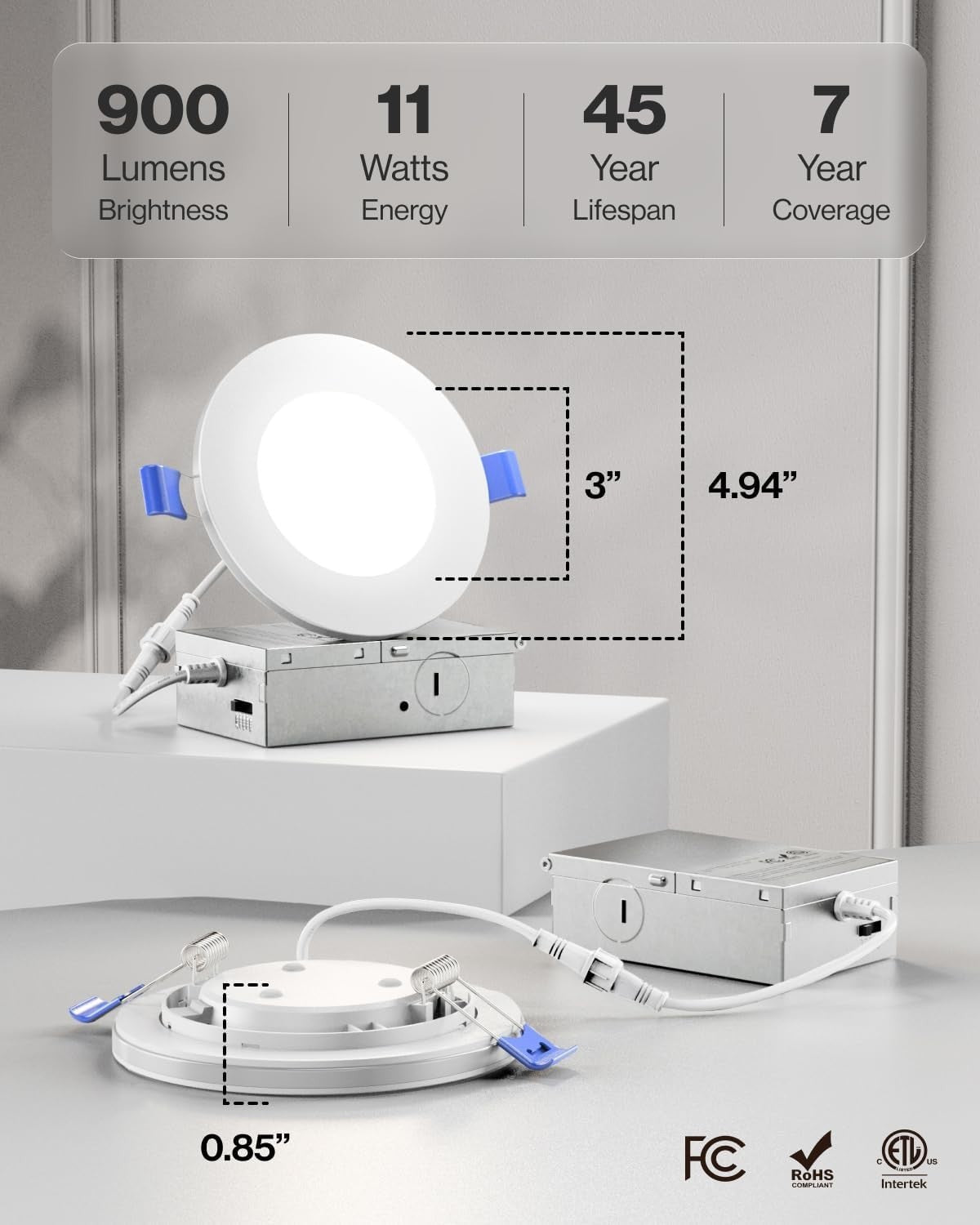 Sunco 24 Pack 4" LED Recessed Light 11W Slim Canless 5CCT Dimmable Night Light