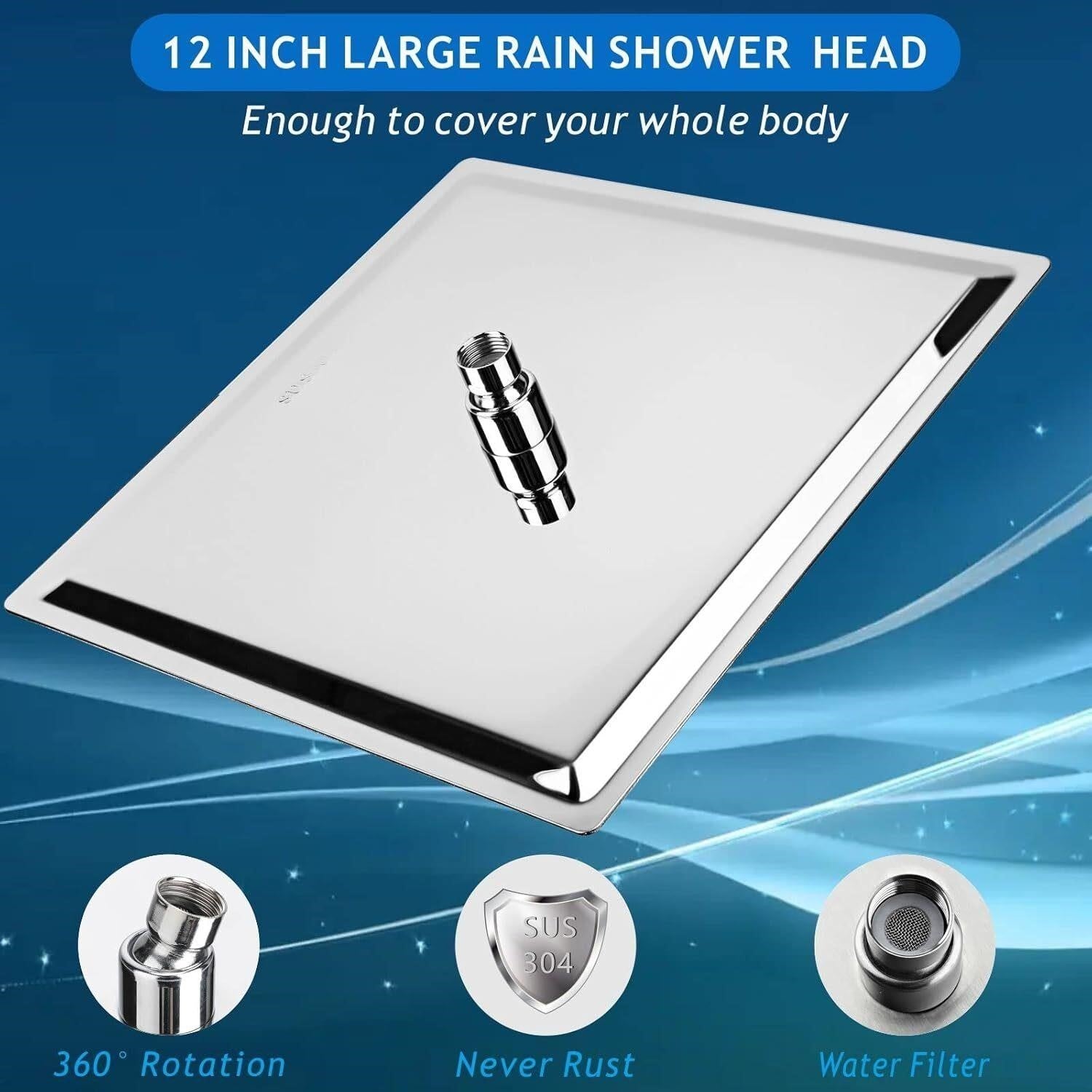 12 Inch Rain Shower Head Tub Spout Trim Kit Brushed Nickel Valve Included Square