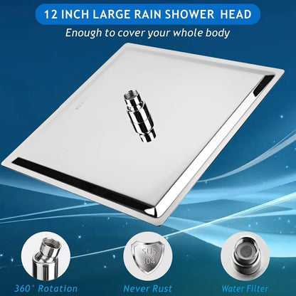 12 Inch Rain Shower Head Tub Spout Trim Kit Brushed Nickel Valve Included Square