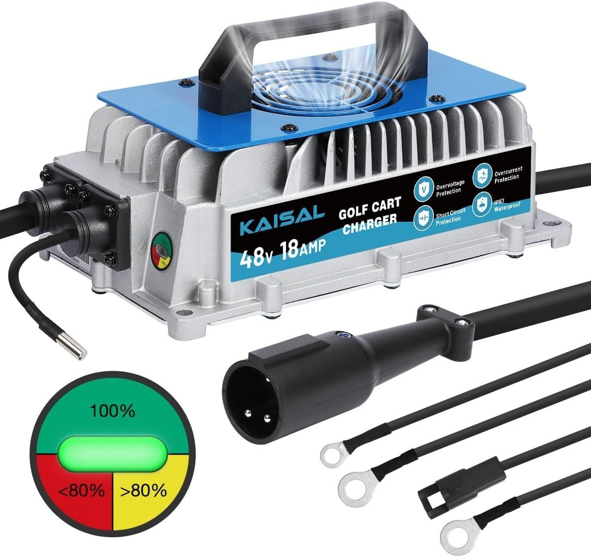 48V Golf Cart Charger EZ-GO TXT RXV 18A 3-Pin Waterproof Fast Charge 1250W