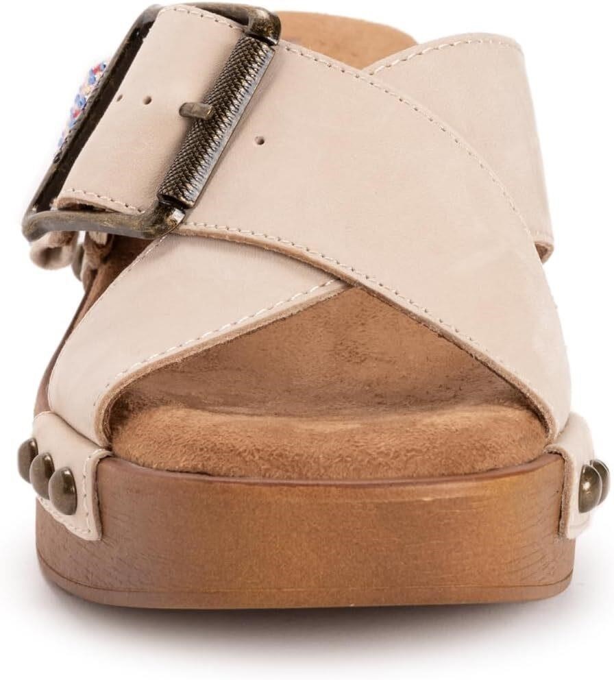 MUK LUKS Charlotte Women Size 7 Wedge Sandal Natural Nubuck Leather Memory Foam