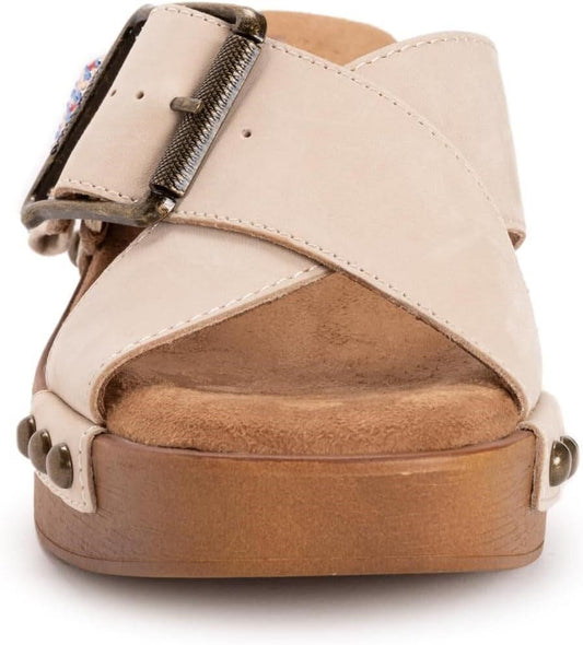 MUK LUKS Charlotte Women Size 7 Wedge Sandal Natural Nubuck Leather Memory Foam