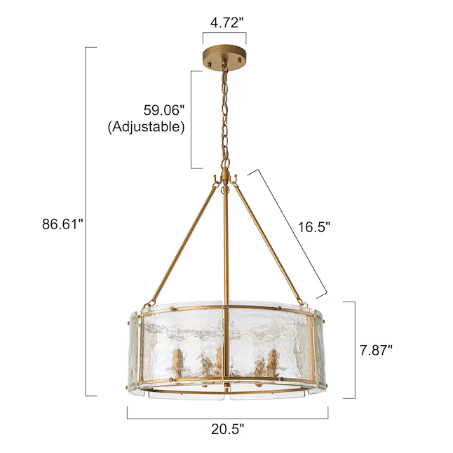 Gold Drum Chandelier 5-Light Ribbed Glass Pendant Dining Kitchen Island Dimmable
