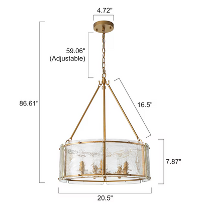 Gold Drum Chandelier 5-Light Ribbed Glass Pendant Dining Kitchen Island Dimmable