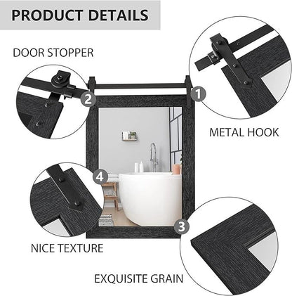 Menscha 22x32 Black Farmhouse Barn Door Mirror Bathroom Vanity Rustic Western