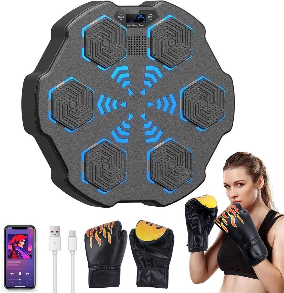 Music Boxing Machine Bluetooth Wall Mounted Trainer Gloves Kids Adults Workout