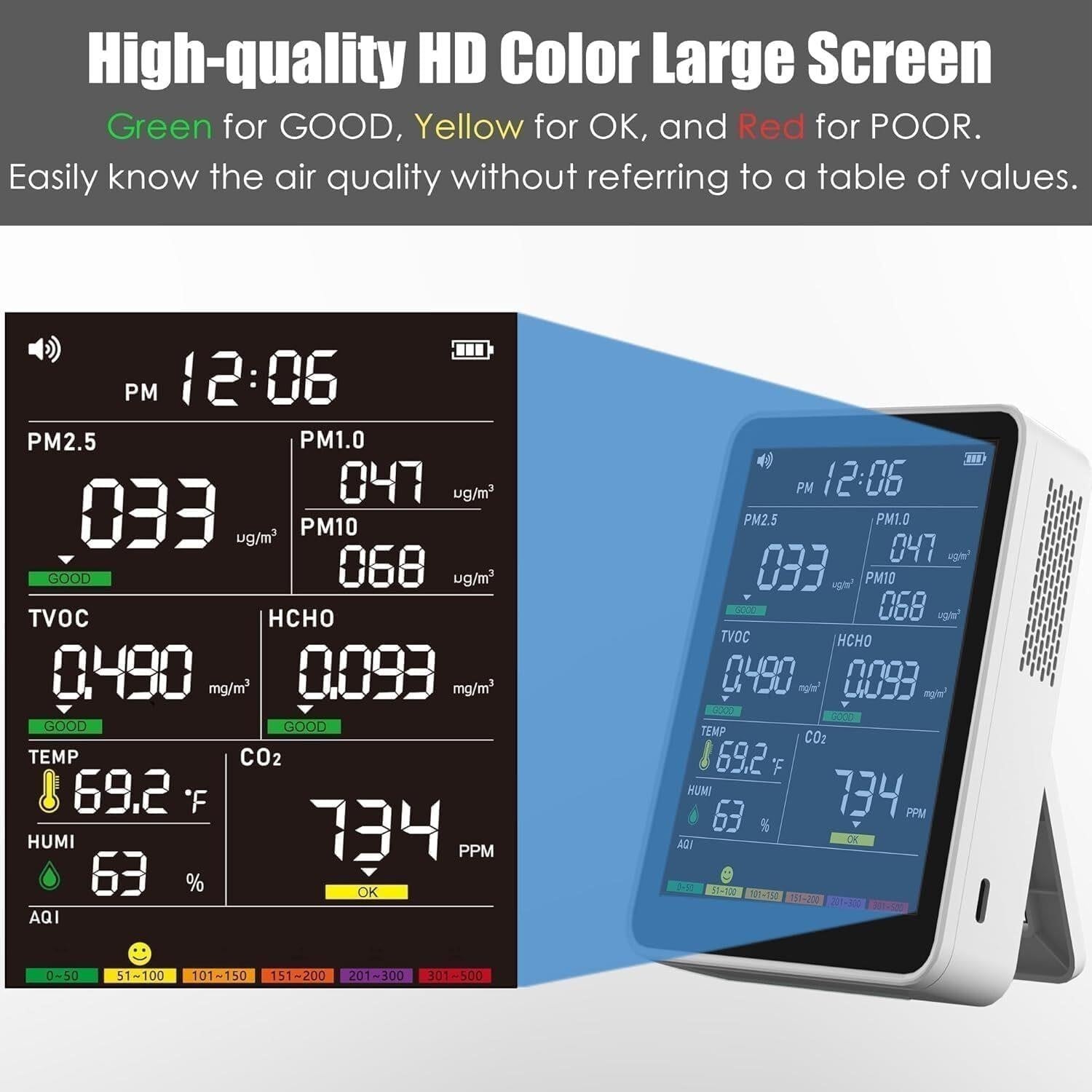16-in-1 Air Quality Monitor Indoor CO2 PM2.5 PM10 HCHO TVOC Detector AirWhisper