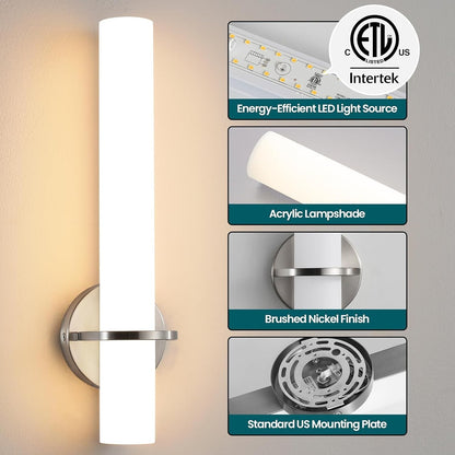 Set of 2 AIJIASI 18" LED Vanity Lights - 18W Dimmable Brushed Nickel - 3000K